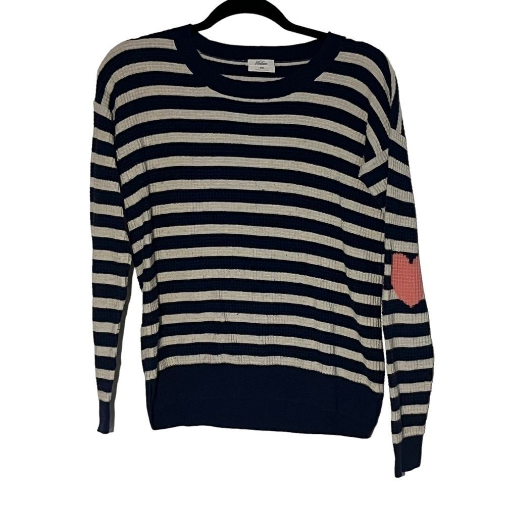Madewell Wallace Navy Striped Sweater with Heart Elbows